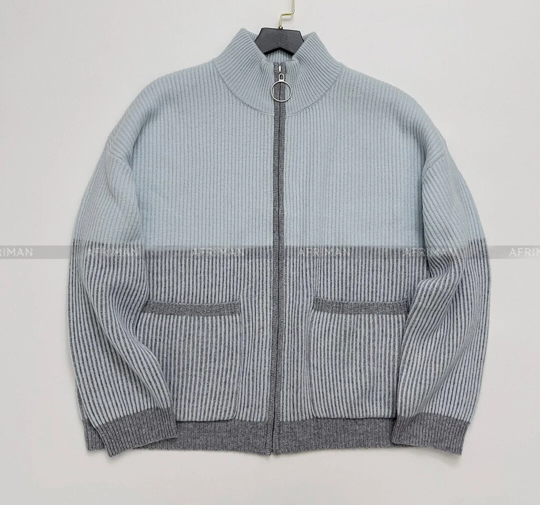 

Women Hit the Color Patchwork 100% Cashmere Open Zipper Cardigans Coat