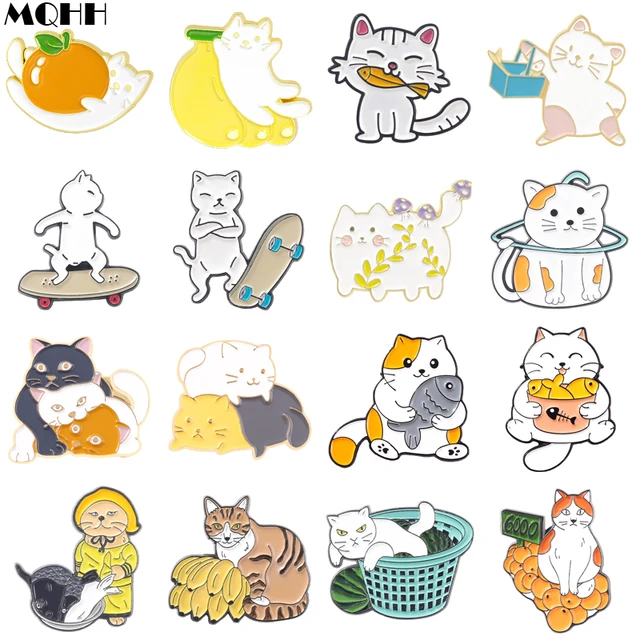 Engraçado fome comer peixe gato preto duro esmalte pino kawaii desenhos  animados gatos animal dourado broche lapela mochila pinos decoração  presente exclusivo - AliExpress