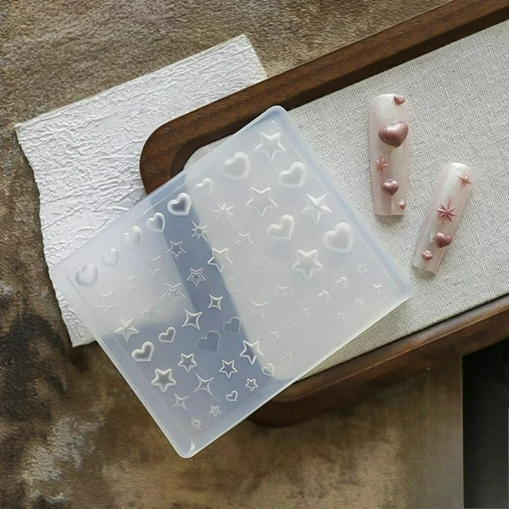 1pc 3D 네일 실리콘 몰드 조각 네일 아트 장식 DIY 하트 스타 펜타그램 네일 템플릿 네일 몰드 매니큐어 장식 도구