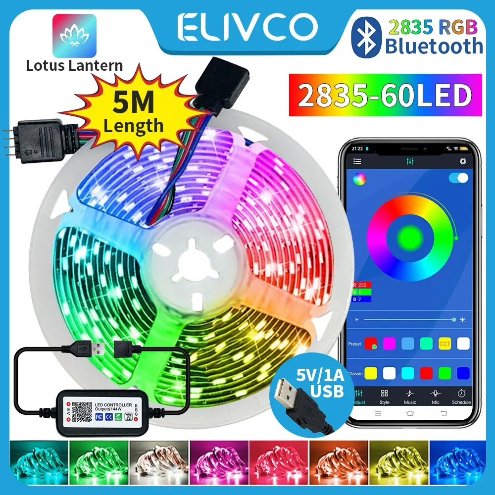 Led Strip Lights 5M USB RGB 2835 60 LED Bluetooth APP Control
