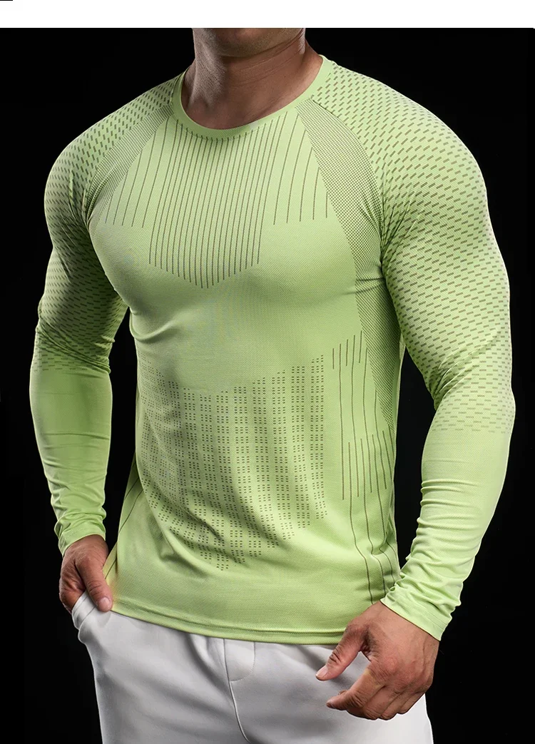 Men Athletic Running Shirt Elastic Training T-shirt Gym Fitness Workout Tight Outdoor Jogging Sweatshirt