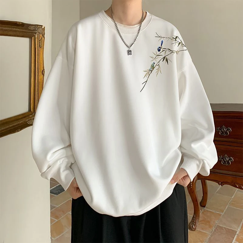 Autumn Winter Bamboo Long Sleeve Men O Neck Sweatshirts Fashion Simple 2xl Oversized Pullovers Daily Wear Red Festive New Year