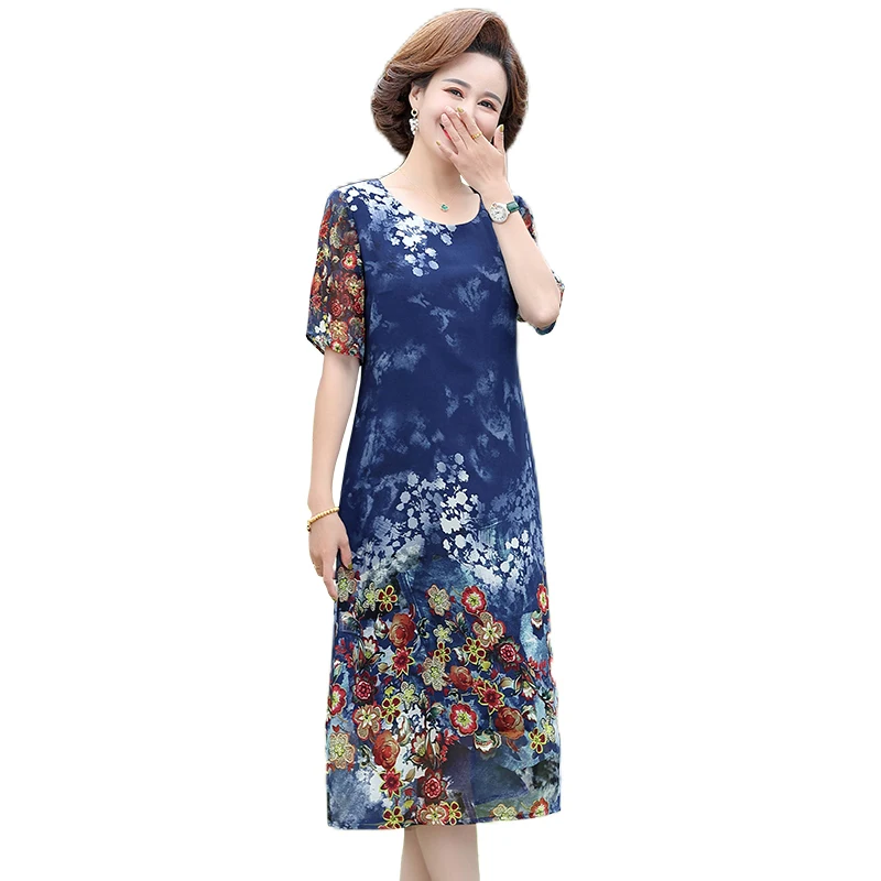 

Summer Dress Women Elegant Positioning Flower Casual Party Dress O Neck Maxi Chiffon Dresses Female Vestidos