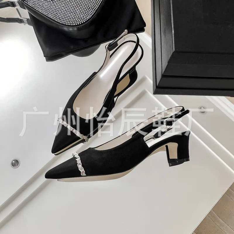 

Sexy Pointed Summer Women Sandals Elegant Shallow Shoes Mixed Color Zapatillas De Mujer Metal Chain Sandalias Slip On Slingbacks
