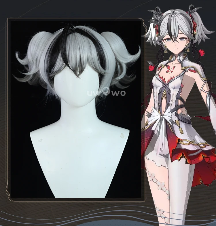 Chun Perücke Spiel Wuthering Waves Cosplay Perücke mit Tonytail Kurzes Haar Schwarz und Weiß 1