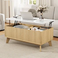 Table basse relevable moderne Fangange avec rangement, table basse classique avec rangement pour salon, plateau effet marbre et finition chêne clair, table centrale de salon à hauteur réglable, 105x53x42cm 5