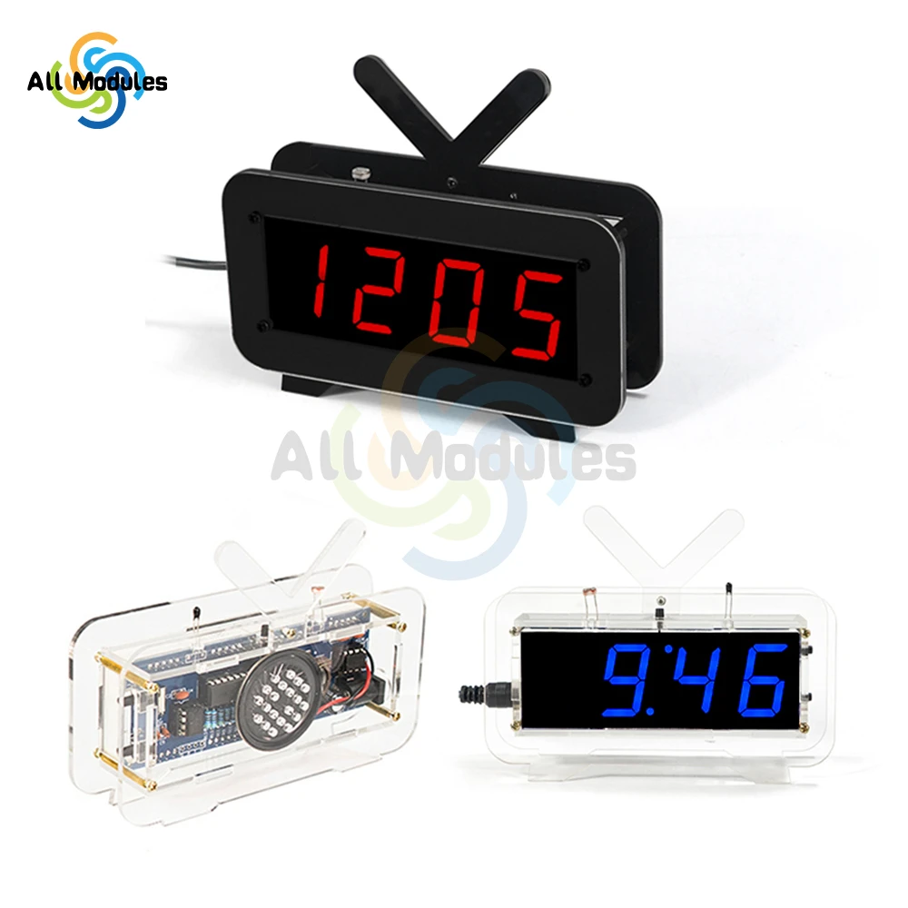

Compact DIY Digital LED Clock Kit 4-digit Light Control Temperature Date Time Display W/ Transparent Case for indoor outdoor