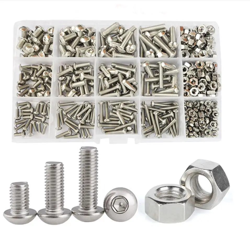 

New Hex Button Socket Head Cap Screw Nut Hexagon Metric Thread Machine Bolt Assortment Kit Set 304Stainless Steel M2 M3 M4 M5 M6