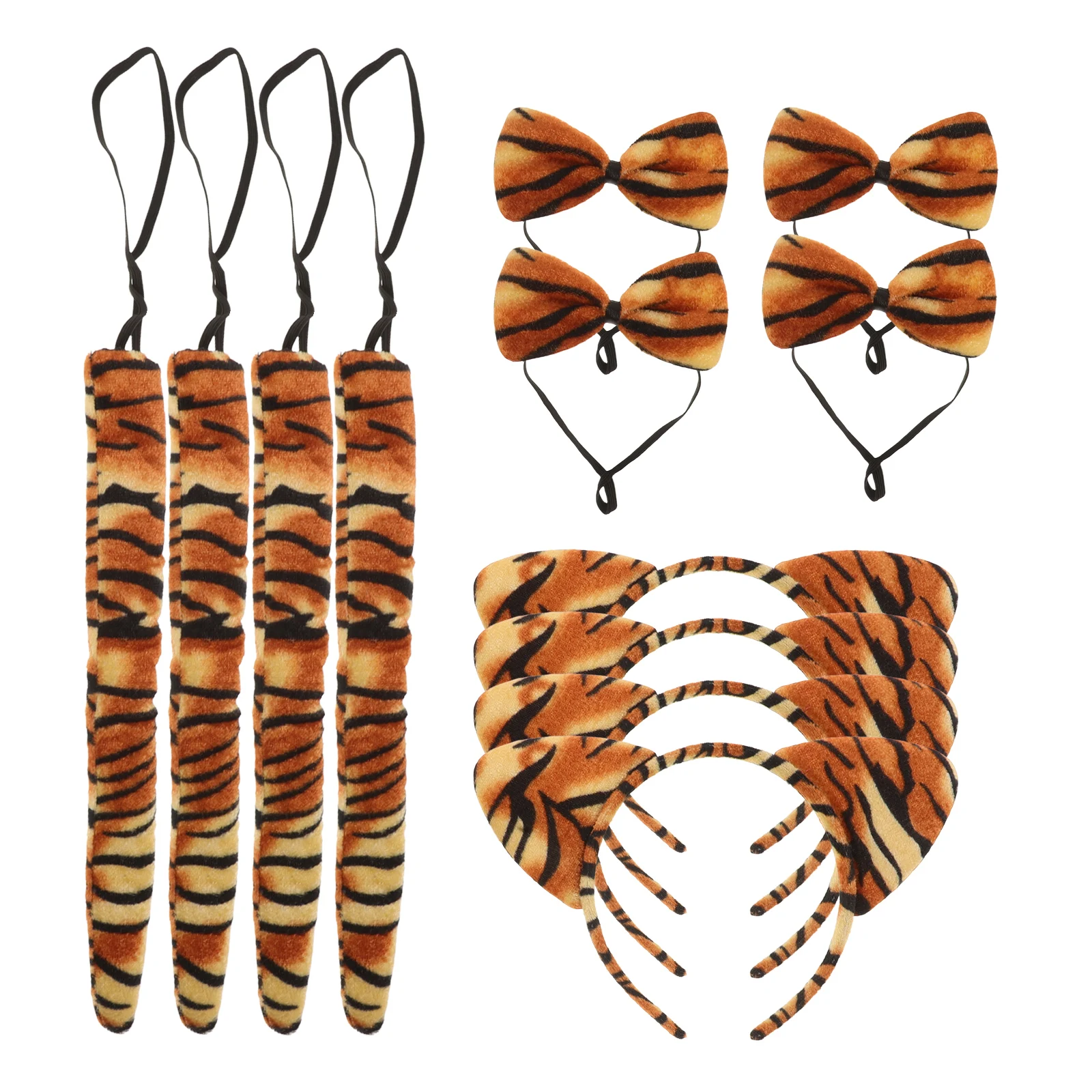 4 Sets Tiger Ear Hairband Bow Tie Tail Kit Hair Hoops Headwear Kids Stage Performance Cosplay Costume Props
