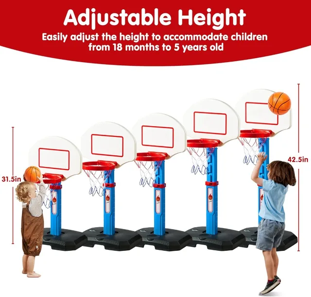 Adjustable Kids Basketball Hoop Indoor Outdoor with 4 Balls, Height 2.5-3.5 ft, Safe for Toddlers Age 1-4, Birthday Gift