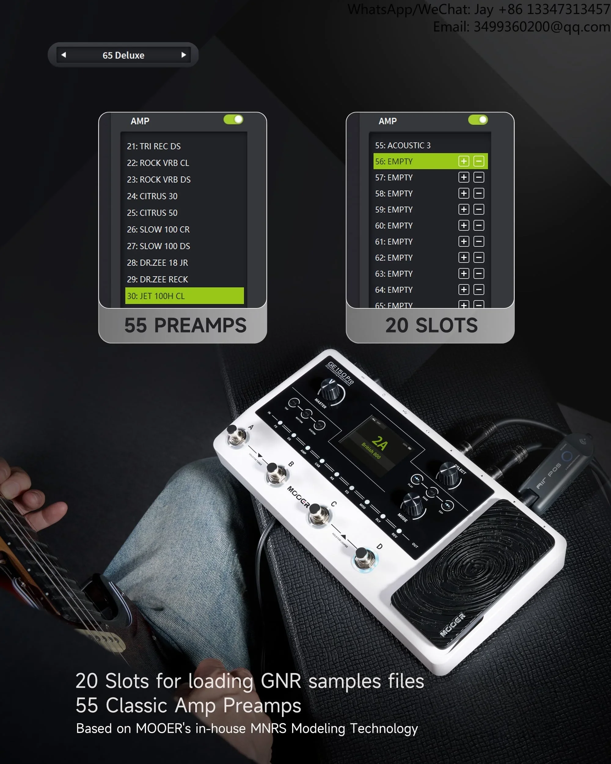 무어 GE150 프로 모델링 멀티 FX 페달: 4개의 풋스위치, 익스프레션, IR 로더, USB 레코딩, 리버브, 기타용 딜레이