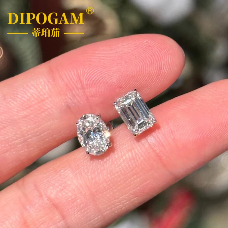 여성 남성을위한 타원형 컷 Moissanite 스터드 귀걸이 D 컬러 스파클링 다..