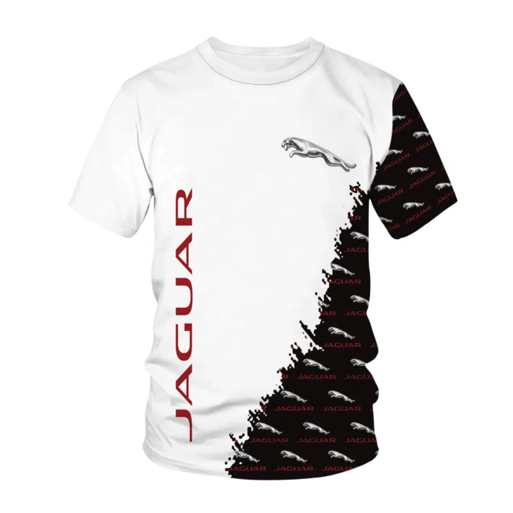 Jaguar men's and women's T-shirts, 3D racing printed streetwear, sports, casual, fashionable, oversized, round neck