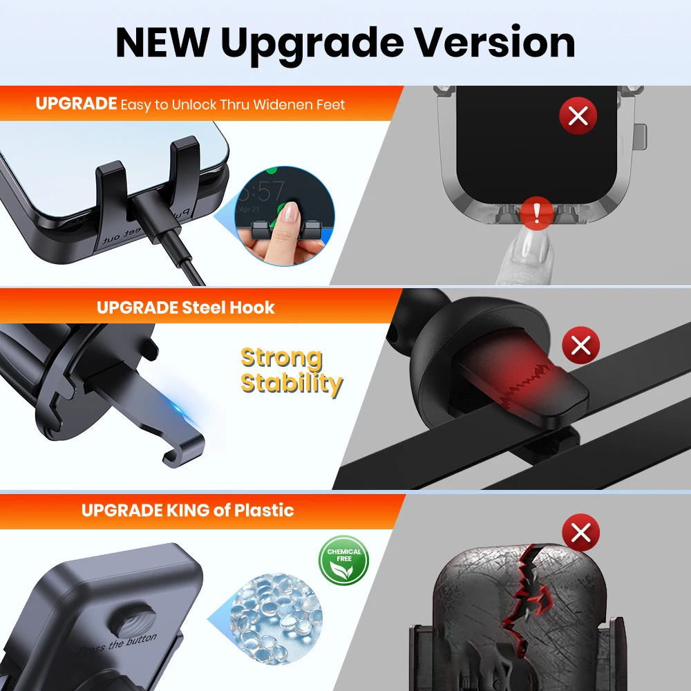 Universal Air Vent Phone Holder for Car - Adjustable Clip with 360° Rotation, Fi