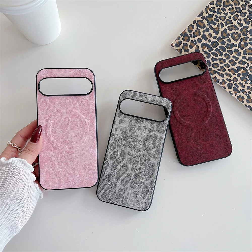 Leopard Leather Magnetic Case with Magsafe Wireless Charging Cover