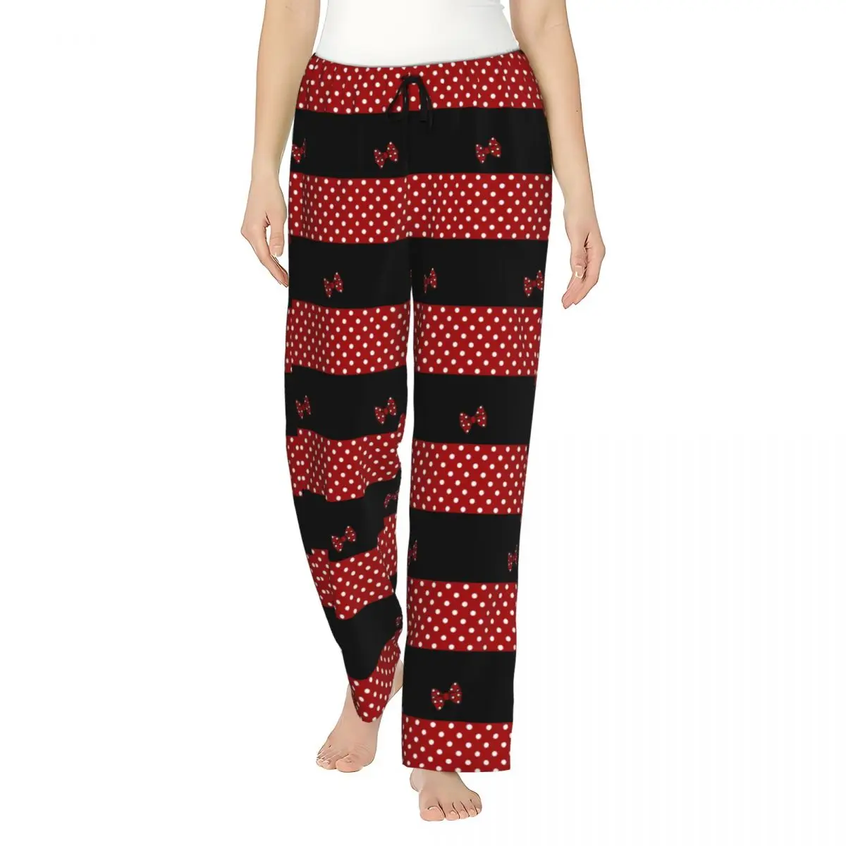 

Womens Cartoon Mickey Mouse Polkadots Pajama Pants Custom Print Anime Animated characters Sleep Sleepwear Bottoms with Pockets