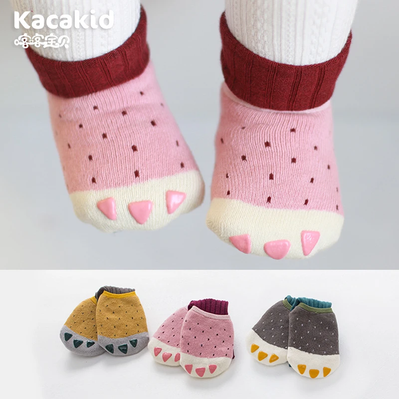 

Kacakid 2024 New Super Cute Paw Design Kids Baby Boys Girls Floor Anti Slip Socks Knee High Sock