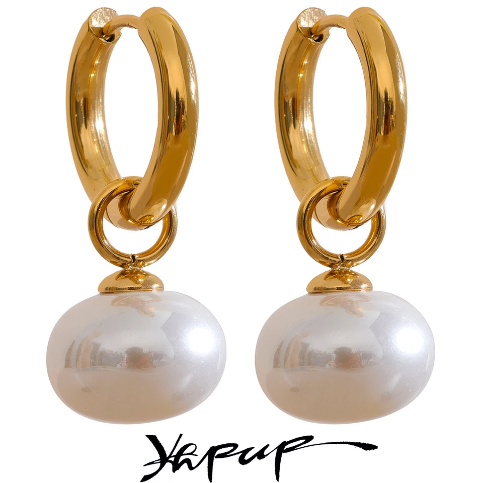 Yhpup High Quality Imitation Pearls Drop Stainless Steel