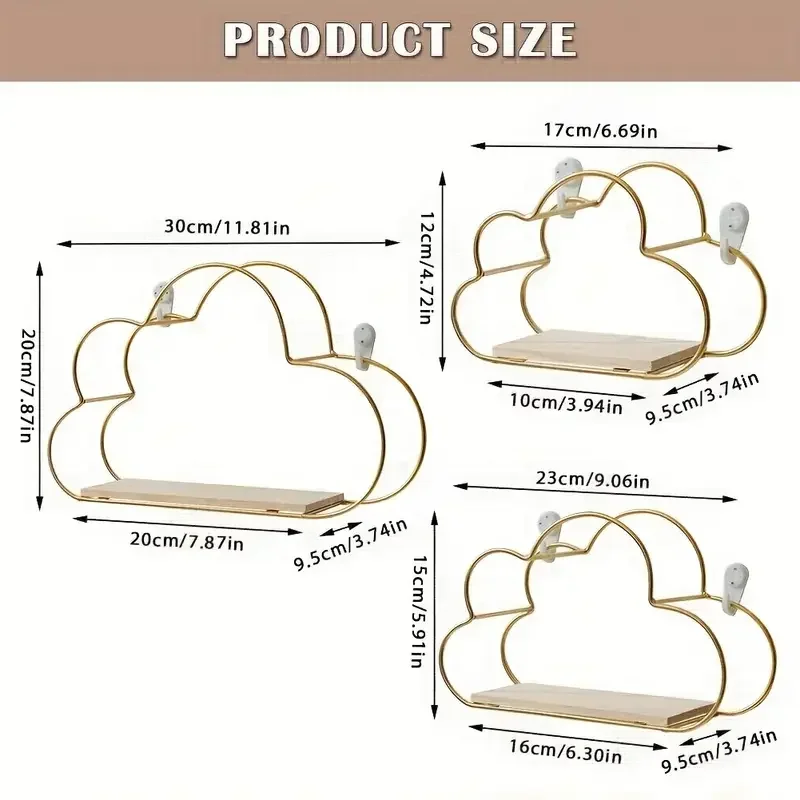 Wooden display stand Creative Cloud Iron Shelving Wall Shelf Wooden Clapboard Nordic Style Decoration Children Room Decoration Display Stand