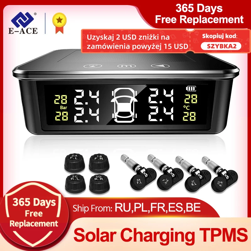 E-ACE K13 Солнечная зарядка TPMS автомобильная система контроля давления в шинах