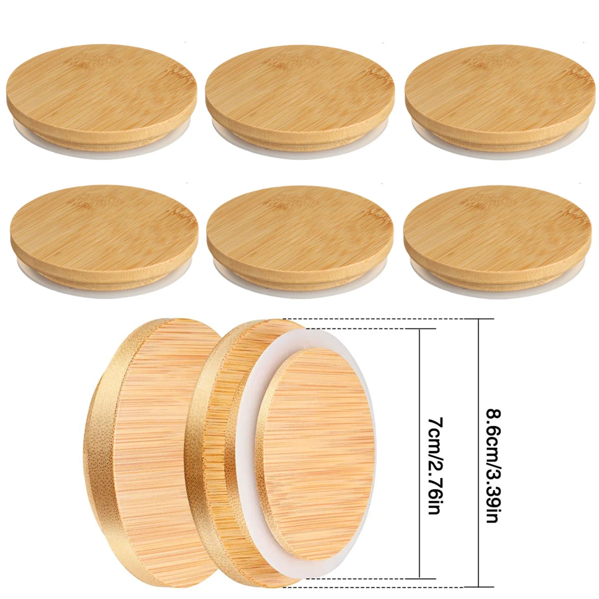 8Pcs 62/68/70/86mm Bamboo Lids for Mason Jars Wooden Jar Lids Reusable  Bamboo Caps