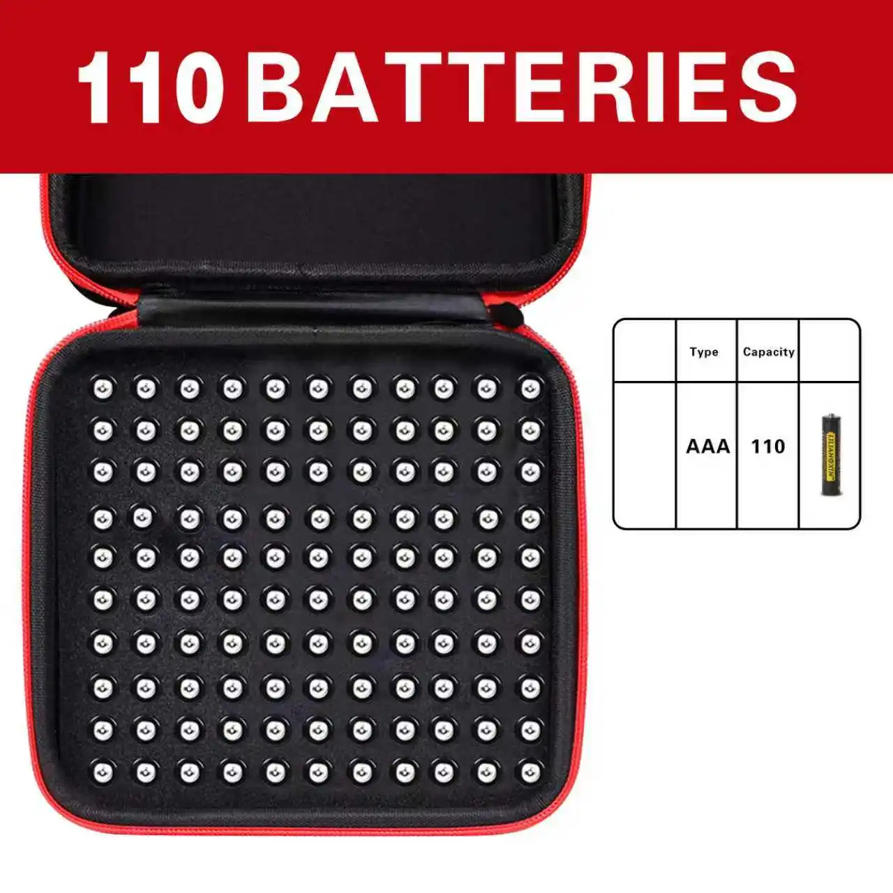 하드 배터리 보관함 휴대용 보관 가방 휴대용 케이스에는 110개의 AA AAA 배터리가 들어있을 수 있으며 여행용 보관에 적합합니다(케이스만 제공)