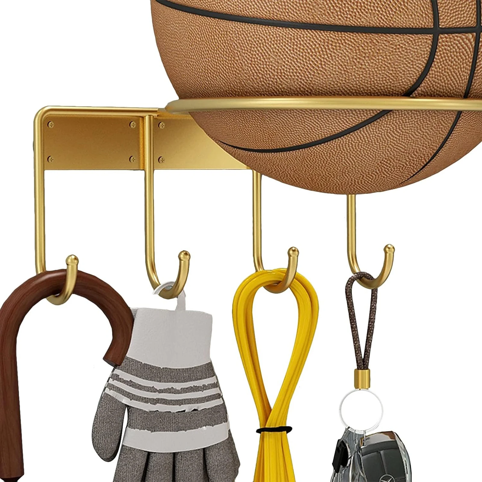 

Wall Mount Ball Holder With 4 Hook Metal Rack Display Shelf For Basketball Football Volleyball Space Saving Living Room Decor