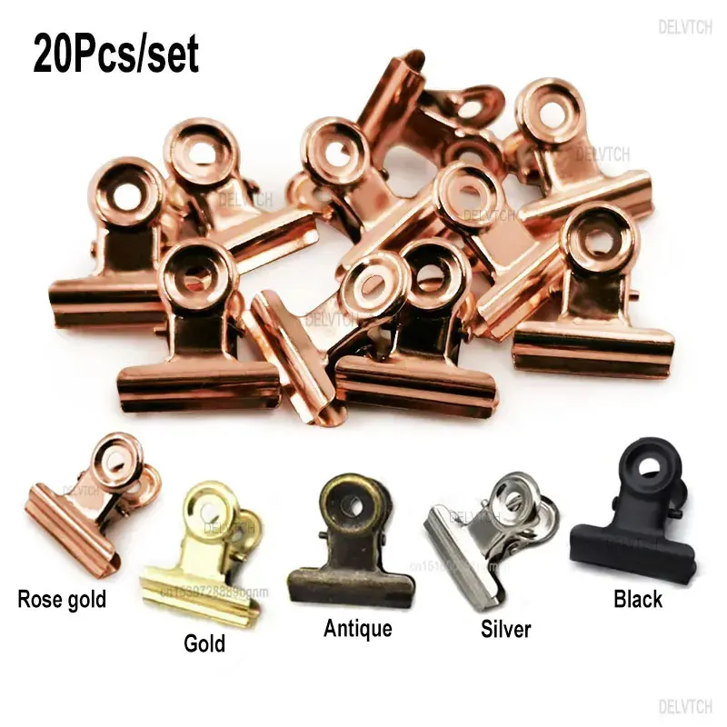 20PCS/Set 21mm*23mm Round Metal Grip Clips Ticket Paper Stationery Bulldog Spring Clip For Tags Bags Office Document Binder Clip 5pcs cute lovely metal food snack sealing clips ticket paper document holder binder bulldog clip clamp school office stationery