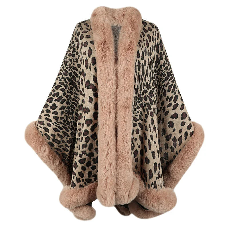 2022 Winter Thick Warm Poncho Fur Collar Cape Coat Women Vintage Leopard  Sweater Cardigan Female Batwing Sleeve Shawl - Capes u0026 Ponchos - AliExpress