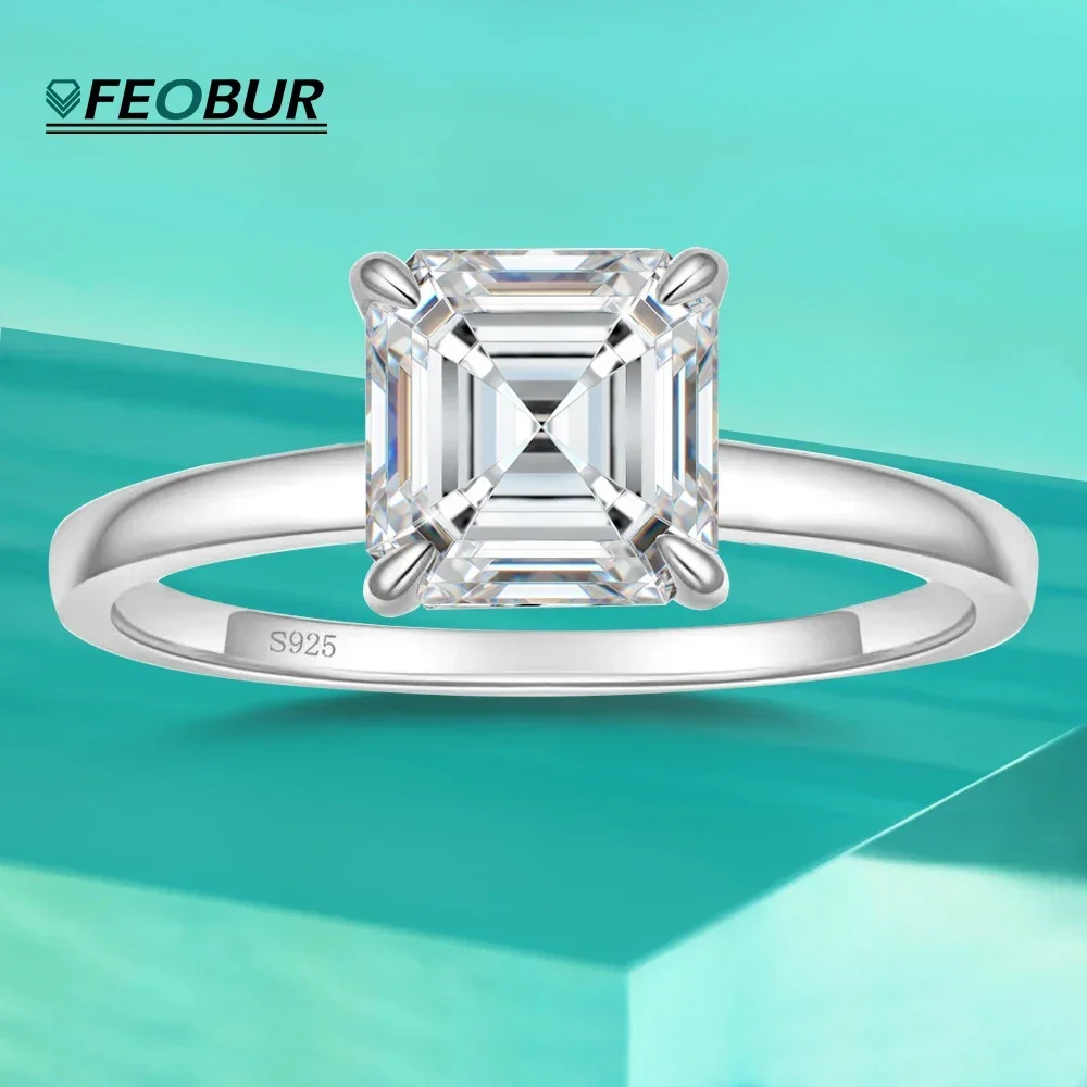 1CT Asscher Cut Moissanite Ring for Women 925 Sterling Silver Lab Grown Diamond Engagement Wedding Band Jewelry silver rings silver ring wedding rings moissanite ring