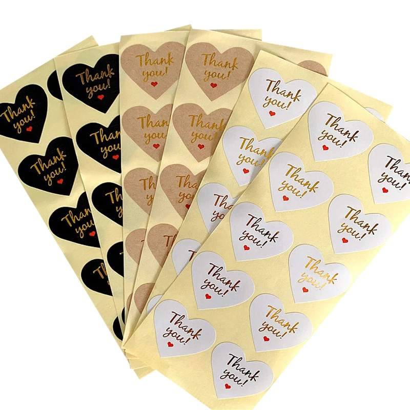 1000Pcs/lot Kawaii Hot Stamping Thank you Heart design Adhesive Kraft Seal Sticker for Baking Funny DIY Gift Label Stickers