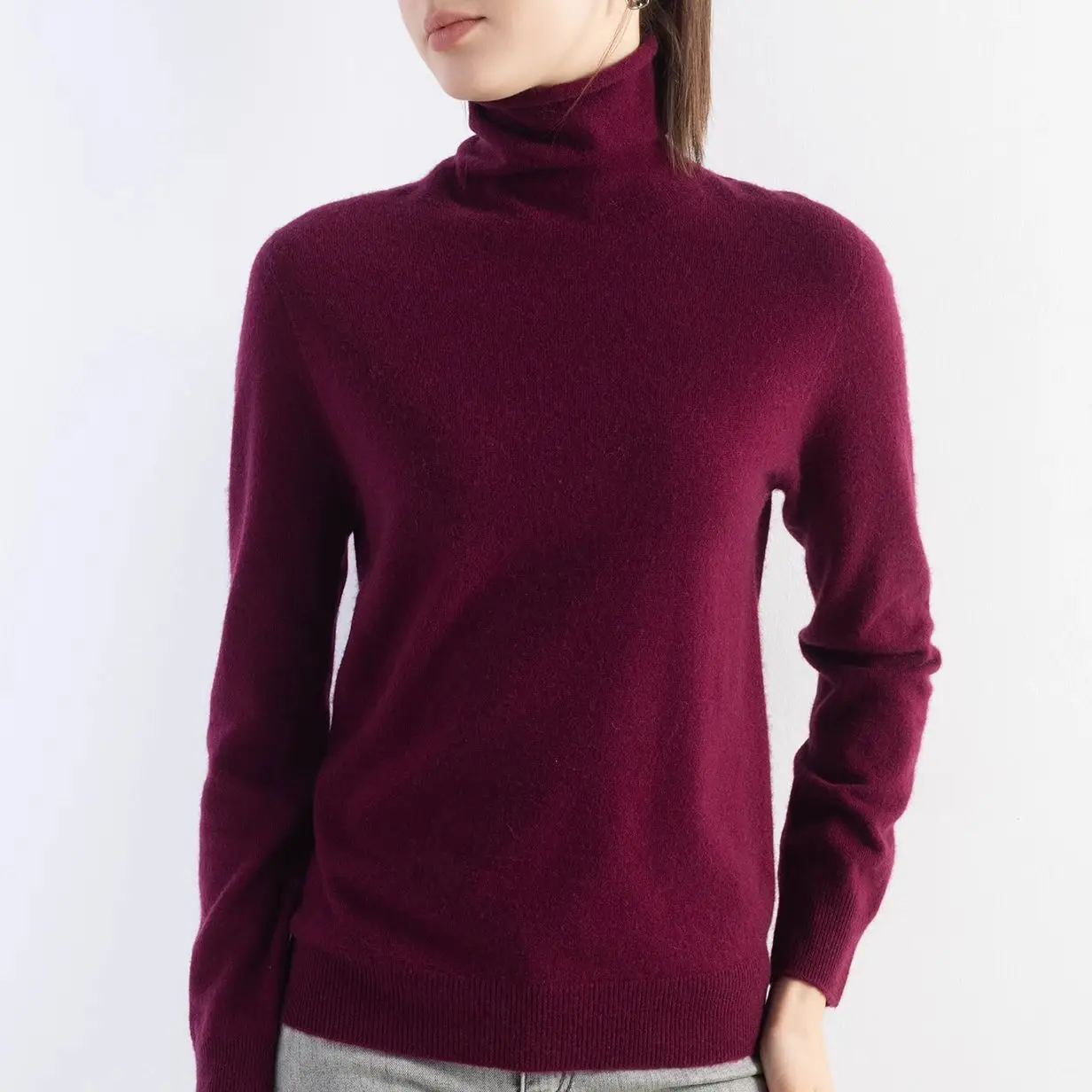 Naiste 70% meriinovill / 30% kašmiir kõrge kaelusega ja pikkade käistega sviiter S-XL 3