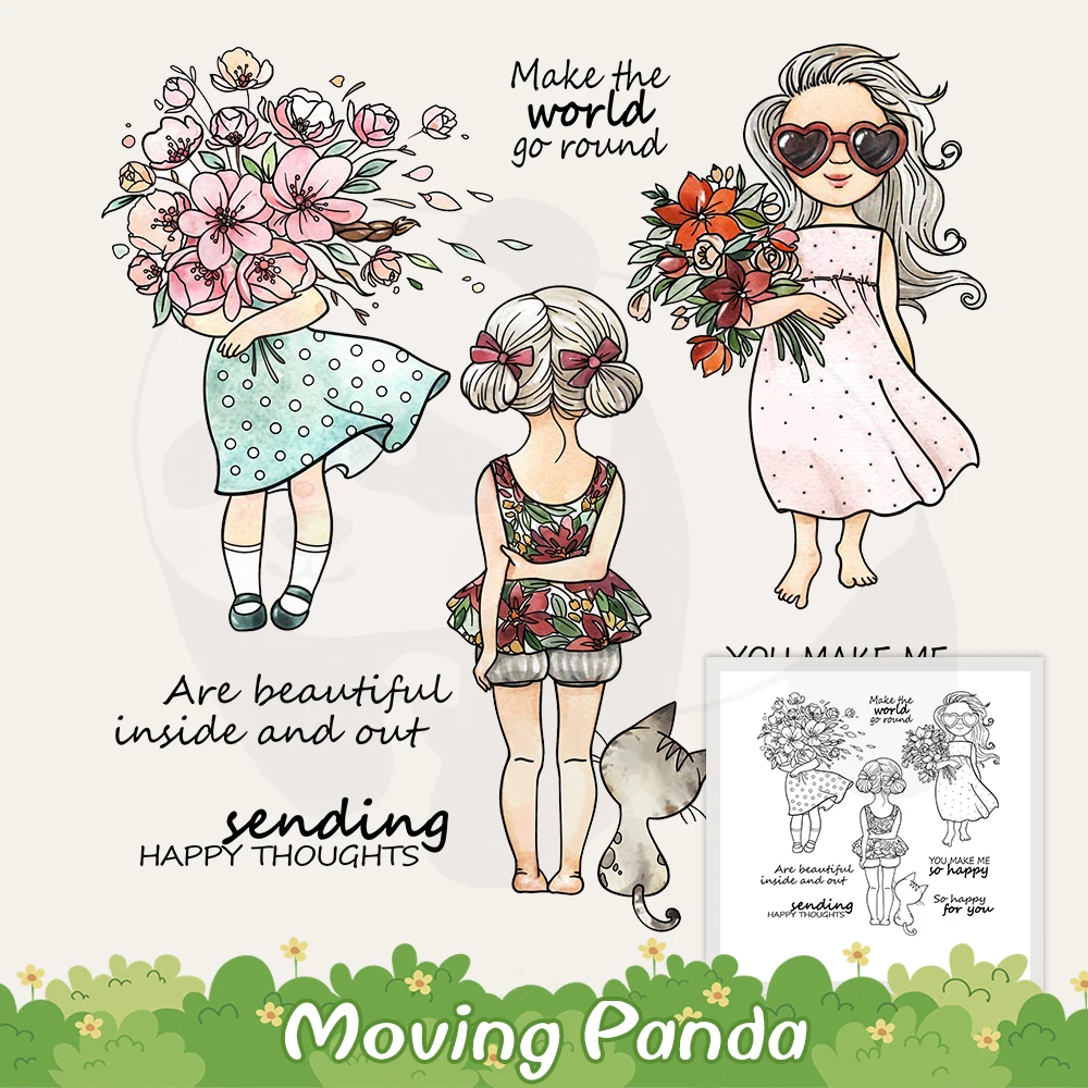 

Beautiful Girls Holding Flowers Cutting Dies Clear Stamps DIY Scrapbooking Metal Dies Silicone Stamps For Card Album Craft Decor