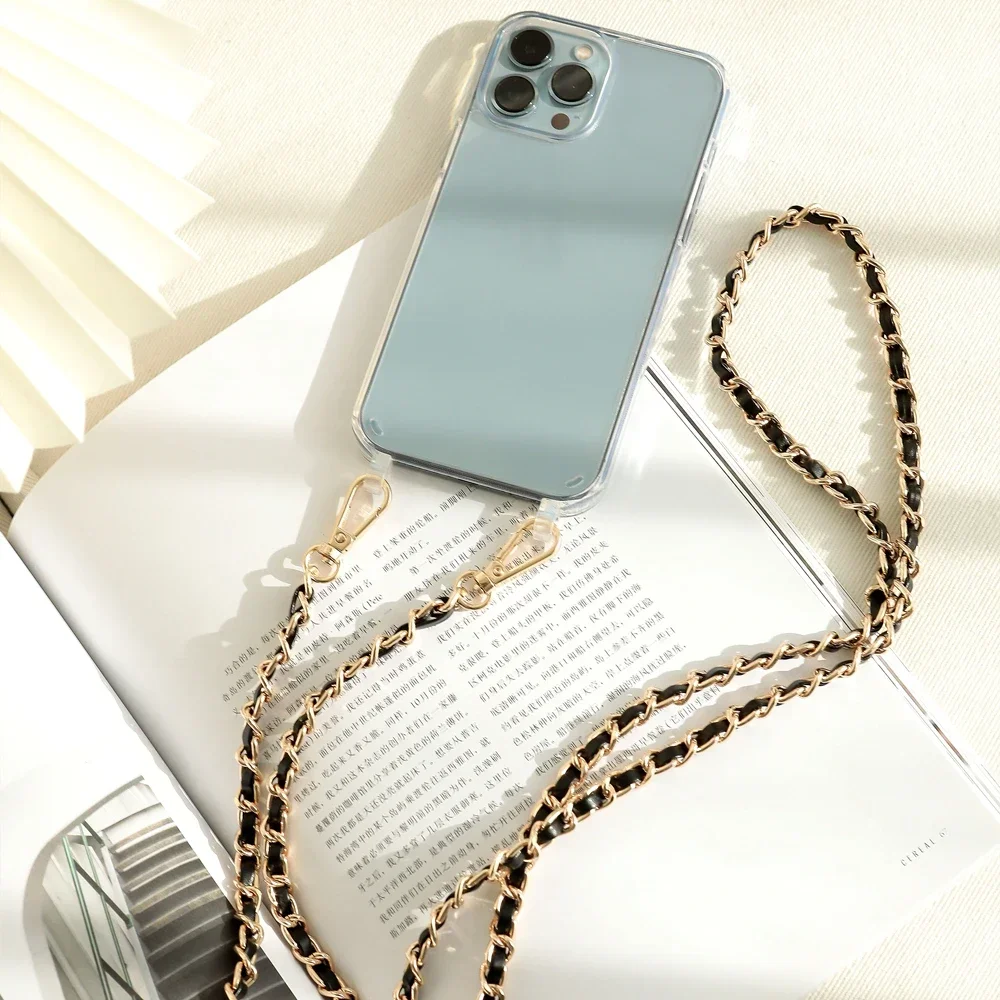 Luxury Pearl Chain Crossbody Shockproof Acrylic Phone Case with Lanyard Cover
