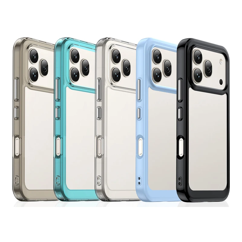Transparent Hard PC Phone Case with Candy Color Frame & TPU Silicone Shockproof Bumper