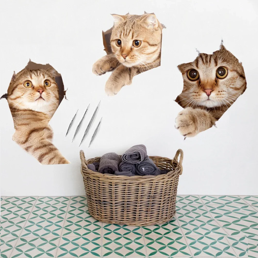 

Vivid 3d Hole Cat Dog Animal Toilet Stickers Home Decoration Diy Wc Washroom Pvc Posters Kitten Puppy Cartoon Wall Art Decals