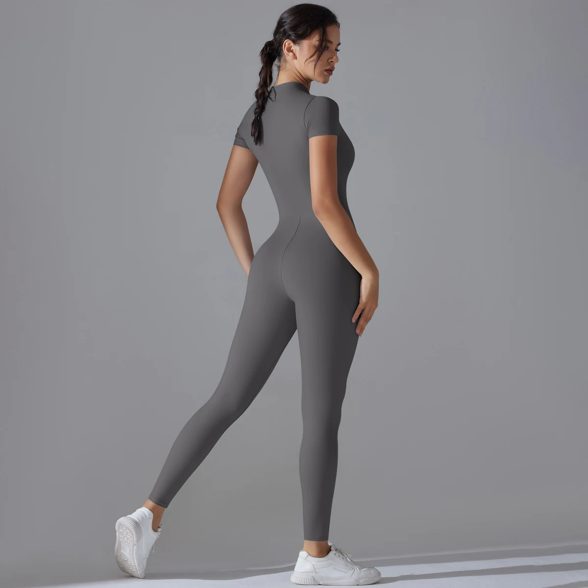 Yoga Set Women's Jumpsuits One-Piece Suit Zipper Short Sleeve Gym Push Up Workout Clothes Fitness Bodysuit Sportswear Tracksuit 2