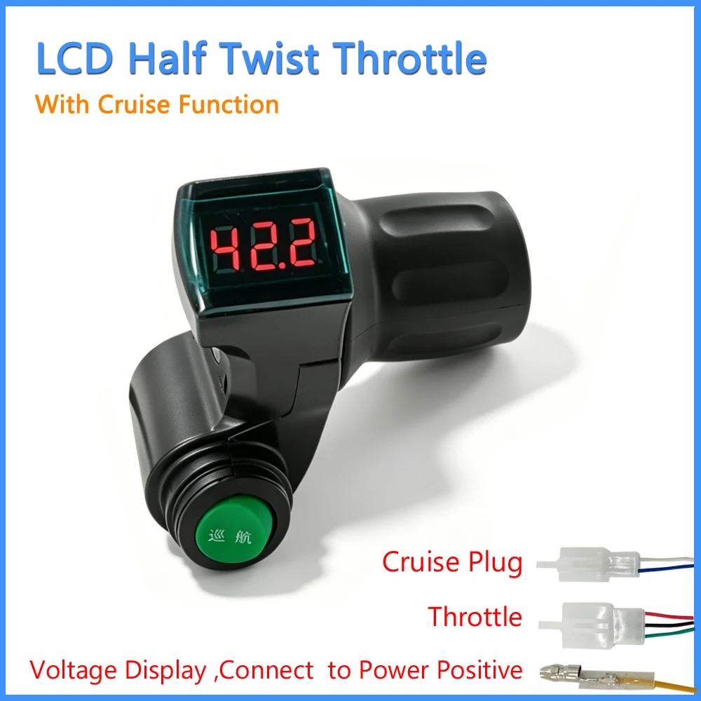 전기자전거 하프 트위스트 스로틀 그립, 레드 LCD 디스플레이, DC 0.8V-4.2V, 24V 36V 48V 60V 72V, 전기자전거 및 전기스쿠터용 22mm 핸들바 호환