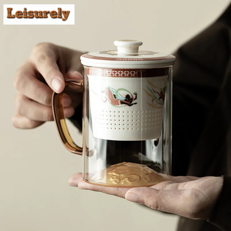 400ML Moonlit Dunhuang Apsaras Filter Tea Separator Cup Personal Tea Separation Office Water Cup Ceramic Tea Maker Mug Drinkware