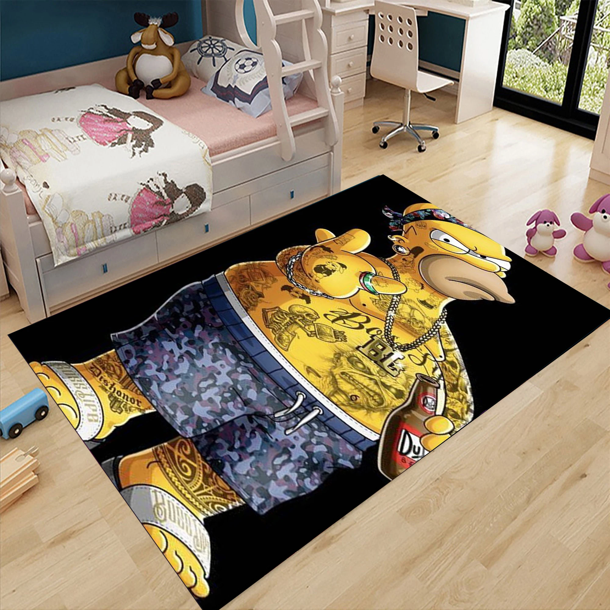 

Cute Bear Printing Process Art Rug for Bedroom Living Room Flannel Mats Home Decor Non-Slip Floor Pad Rugs
