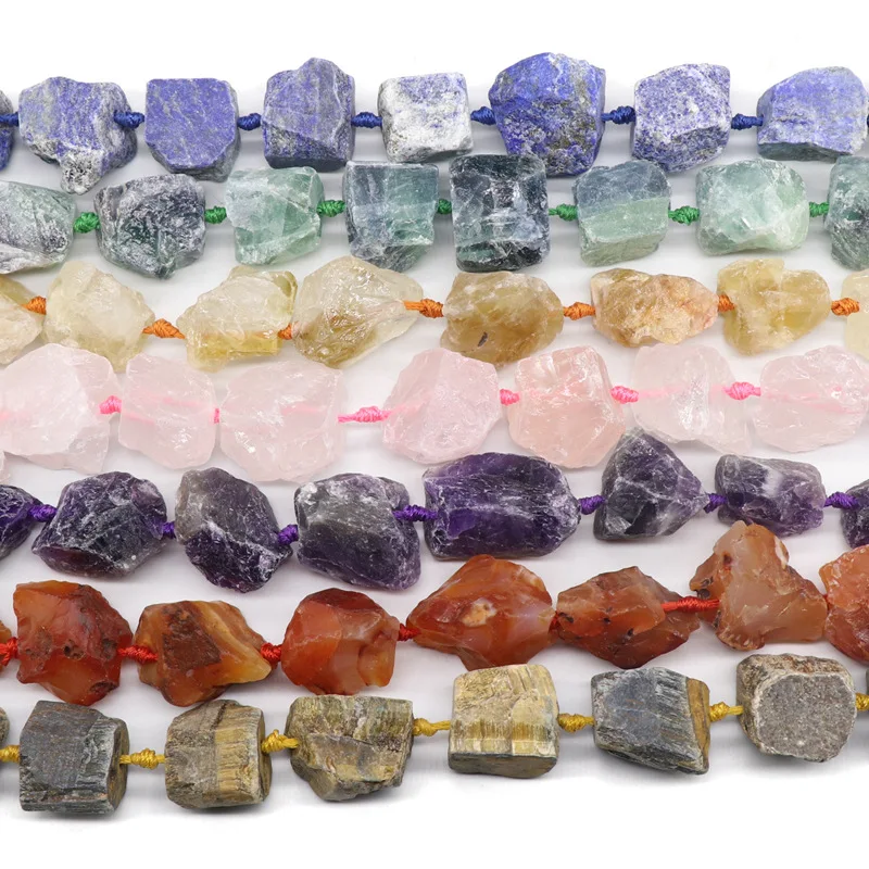 

Natural Raw Crystal & Gemstone Nugget Rough Gems Stone 15 inch Chakras Healing Gemstone Loose Beads For DIY Making Jewelry