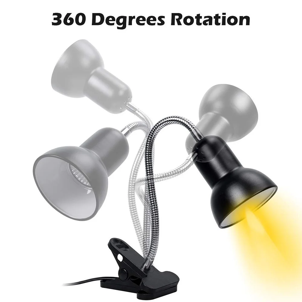 UVA+UVB Reptile Heating Lamp Holder E27 Ceramic Light Bulb Lampshade Gooseneck Lamp Bracket For Calcium Supplement Light Clip-on