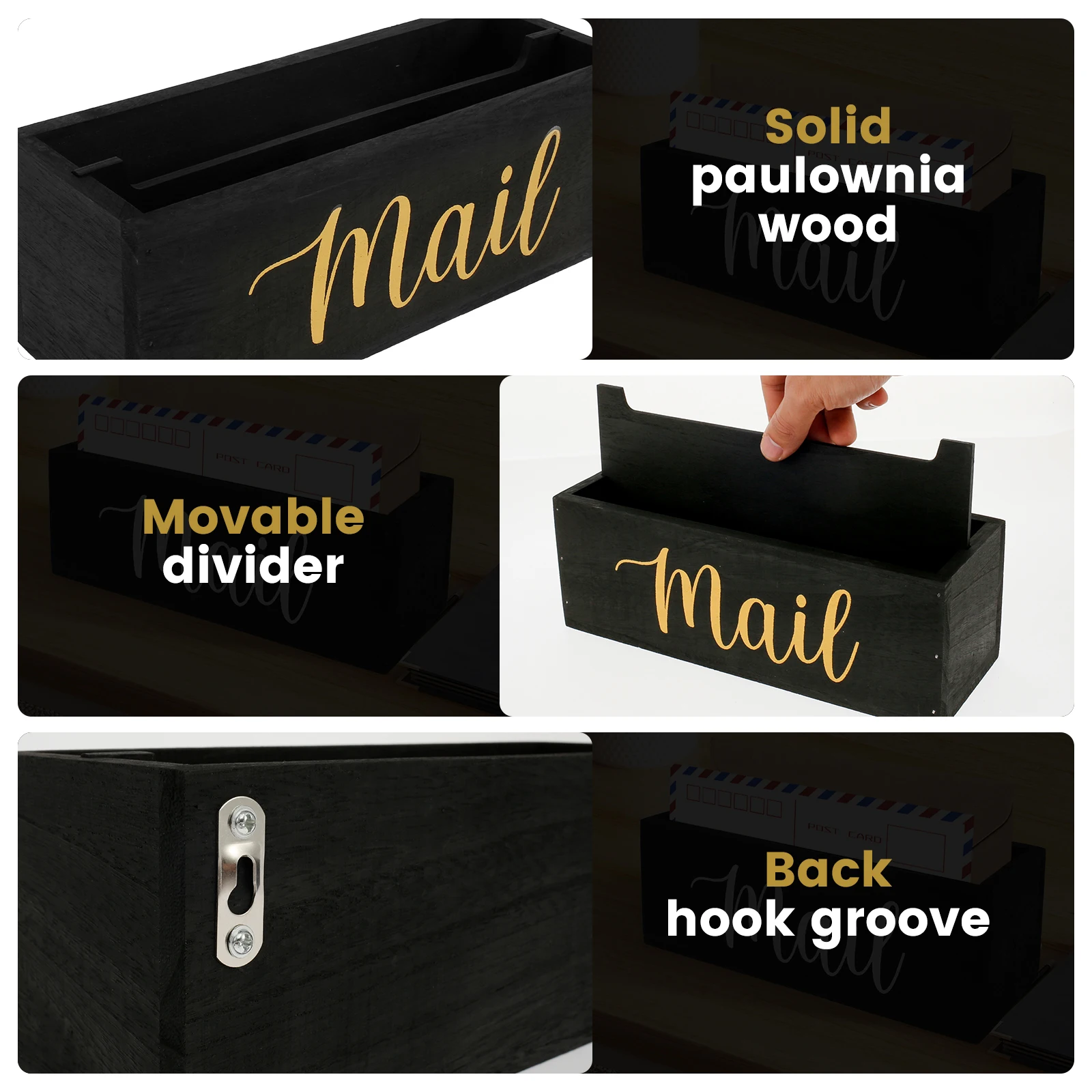Mail Organizer Solid Tung Wood Mail Holder with 2 Slots Decorative Basket Countertop Letter Holder for Home Office Entryway