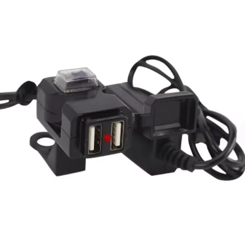 Phone Charger 12-24V Motorcycle USB Dual Port with Voltmeter ON/Off Waterproof Accessories
