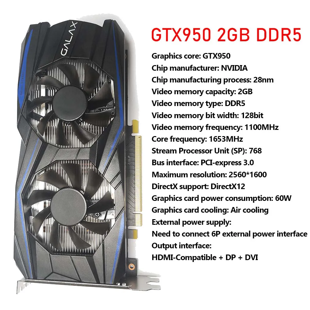 Newest Video Card GTX 960 950 750Ti 650Ti 550Ti Tarjeta Grafica 1G/1.5G/2G/3G/4G/6G/8G 128Bit GDDR5 Graphics Cards with Fans graphics card for desktop