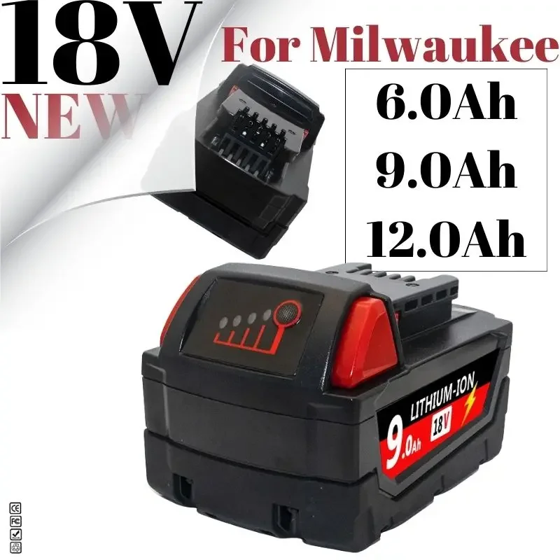 

For Milwaukee M18 Power Tool Battery 18V Lithium Battery 12Ah Replacement Battery 48-11-1860 48-11-1850 Rechargeable Batteries