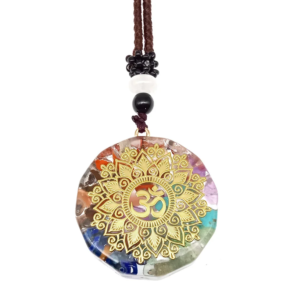 CHAKELA Charm Seven Chakras Healing Necklace For Women Men Colorful Natural Stone Geometric Pendant Rope Chain Necklace Fashion