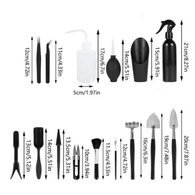 Terrarium Tools 16Db Zamatos Kertészeti Kézi Szerszámok Készlet Bonsai Miniatűr Ültetvénykészlet Beltéri Tündérkerthez - Image 6
