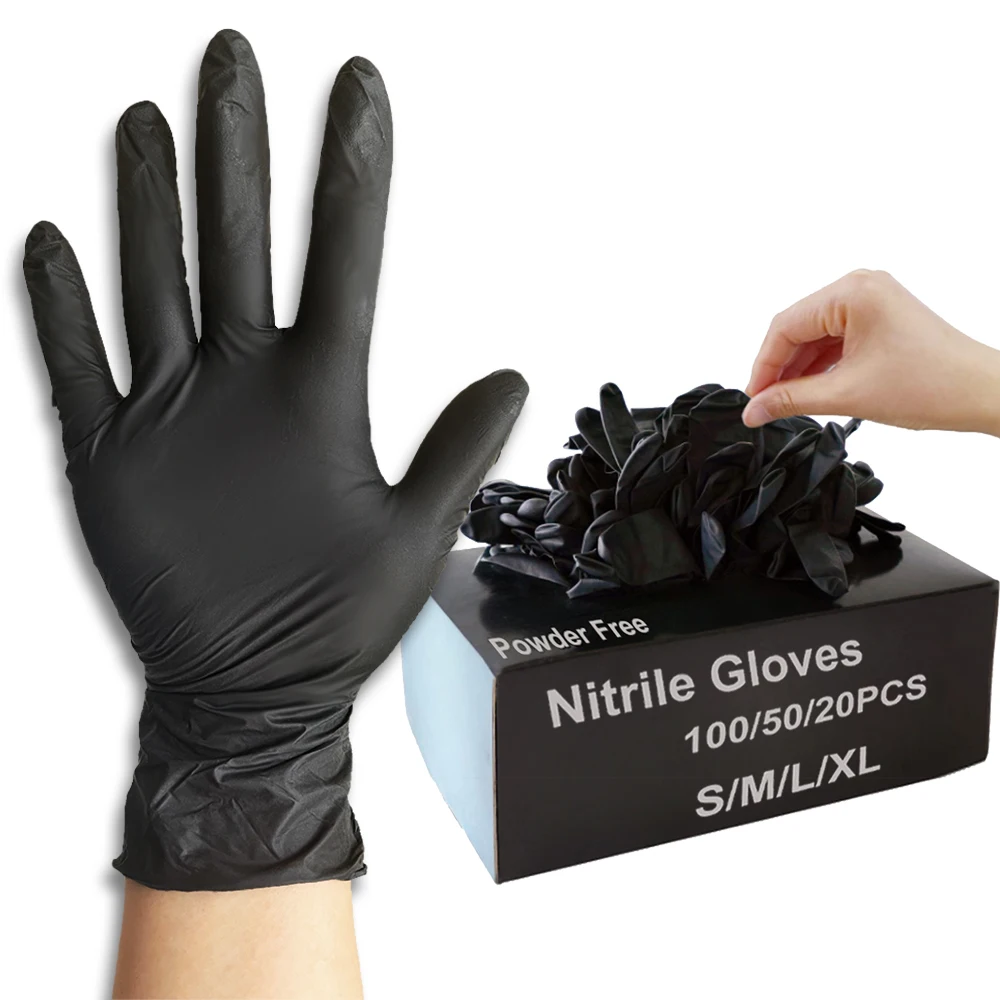 Nitrile gloves 100/50/20PCS black thickened for cleaning hairdressing waterproof dishwashing tattoo