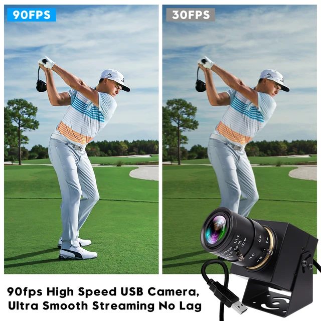ELP Global Shutter 1200P USB Camera 1080P 90fps 4X Optical Manual Zoom Webcam with 2.8-12mm Lens for Capture Fast Moving Objects 2